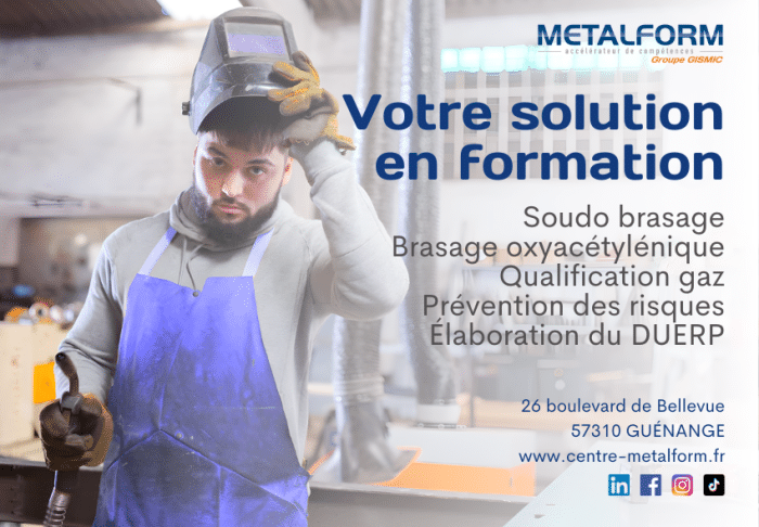 METALFORM, expert en formation qualification soudage et brasage, développe les compétences des professionnels de l’industrie et du BTP.