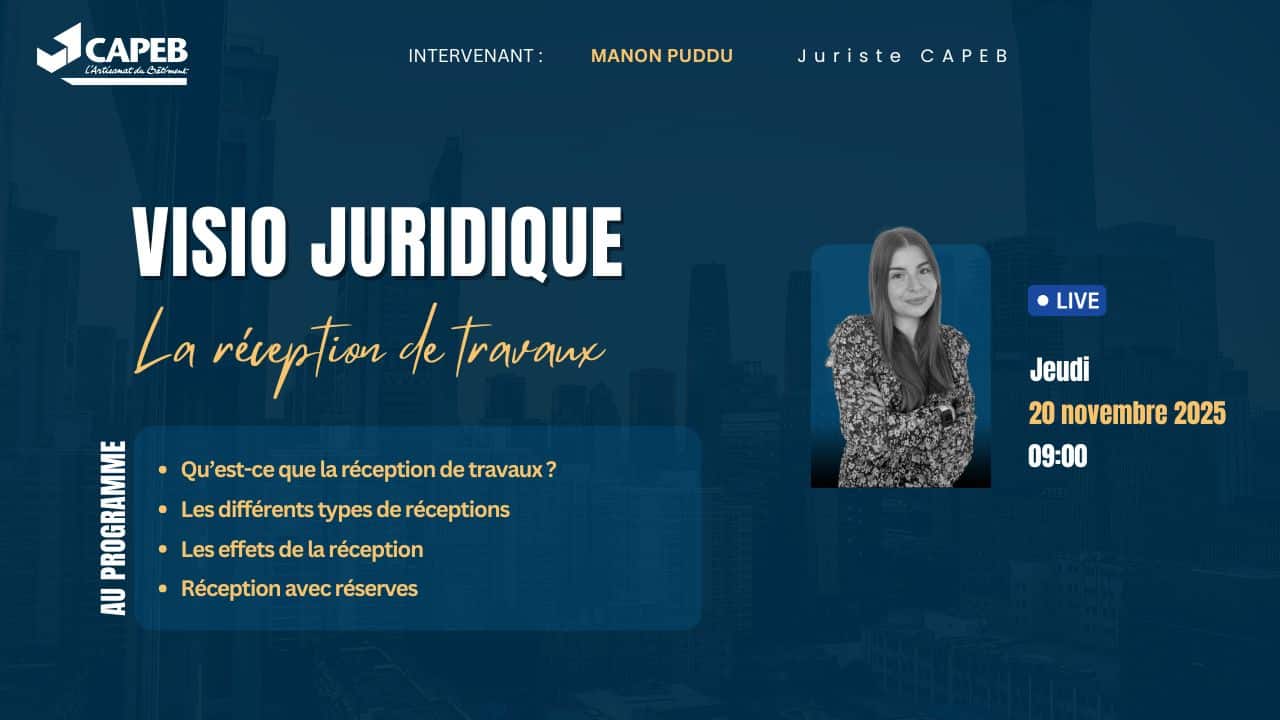 Visioconférence juridique interactive sur la réception de travaux le 20 novembre 2025 à 9h📅