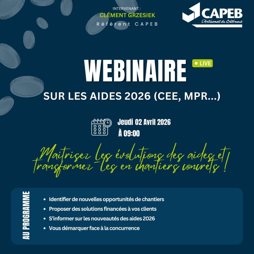 Visio sur les aides (dans le résidentiel et dans le tertiaire)  : Maitrisez les évolutions des aides et transformez-les en chantiers concrets !