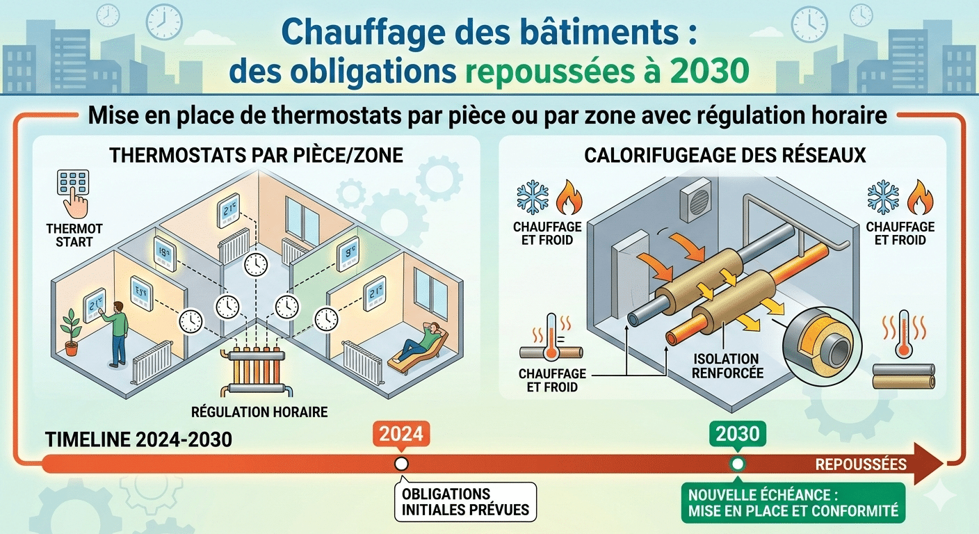 Chauffage des bâtiments : des obligations repoussées à 2030