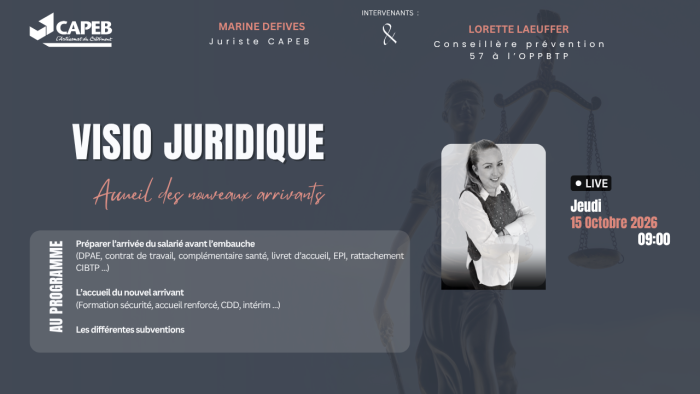 Visio juridique le 15 octobre 2026 à 9h : accueil des nouveaux arrivants