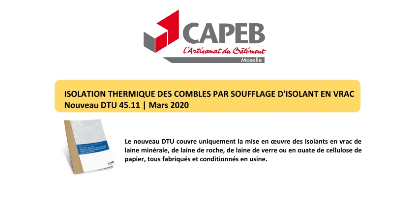 ISOLATION THERMIQUE DES COMBLES PAR SOUFFLAGE D’ISOLANT EN VRAC Nouveau DTU 45.11 | Mars 2020
