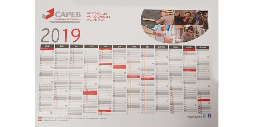 Besoin de calendriers muraux pour 2019 ? Ne cherchez plus ! La CAPEB vous en offre !